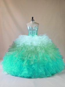 Fantastic Floor Length Lace Up Quinceanera Gown Multi-color for Sweet 16 and Quinceanera with Beading and Ruffles