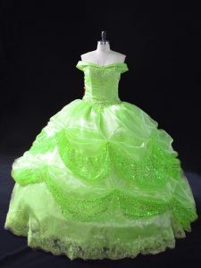 Sweet Organza Sleeveless Floor Length Quinceanera Gown and Beading and Appliques and Pick Ups