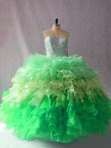 Beading and Ruffles Ball Gown Prom Dress Multi-color Lace Up Sleeveless Floor Length