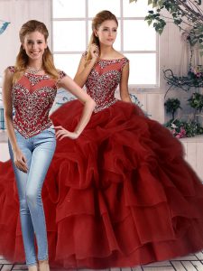 Low Price Two Pieces Sleeveless Wine Red Quinceanera Dress Brush Train Zipper