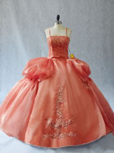 Elegant Floor Length Lace Up Sweet 16 Dress Rust Red for Sweet 16 and Quinceanera with Appliques