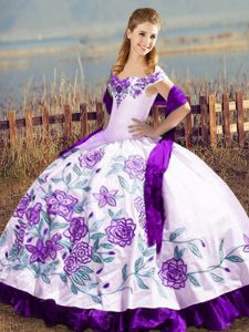 White And Purple Sleeveless Satin Lace Up Quinceanera Dress for Sweet 16 and Quinceanera