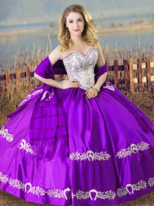 Purple Sweet 16 Dresses Sweet 16 and Quinceanera with Beading and Embroidery Sweetheart Sleeveless Lace Up