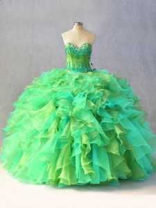 Great Organza Sleeveless Floor Length Quinceanera Dress and Beading and Ruffles