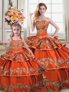Captivating Floor Length Ball Gowns Sleeveless Orange Quinceanera Gowns Lace Up