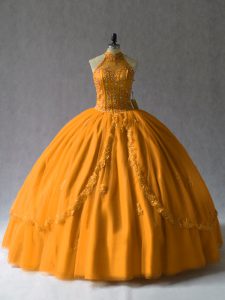 Lace Up Quince Ball Gowns Orange for Sweet 16 and Quinceanera with Beading