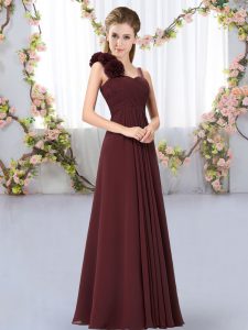 Exquisite Empire Quinceanera Court of Honor Dress Brown Straps Chiffon Sleeveless Floor Length Lace Up