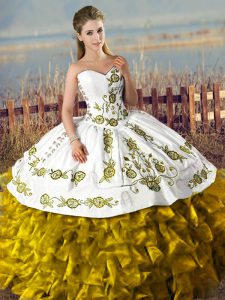 Custom Fit Brown Lace Up Sweetheart Embroidery and Ruffles Quinceanera Gowns Satin and Organza Sleeveless