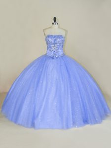 Lovely Tulle Strapless Sleeveless Lace Up Beading and Sequins Sweet 16 Dress in Lavender