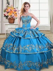 Free and Easy Blue Sweetheart Lace Up Embroidery and Ruffled Layers Quinceanera Dress Sleeveless