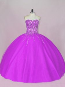 Sumptuous Purple Sleeveless Beading Floor Length Quinceanera Dresses