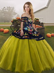 Latest Olive Green Lace Up Sweet 16 Quinceanera Dress Embroidery Sleeveless Floor Length