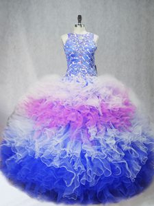 Excellent Multi-color Ball Gowns Scoop Sleeveless Tulle Zipper Beading and Ruffles 15th Birthday Dress