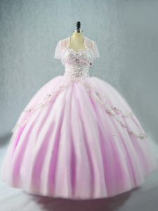 Customized Floor Length Lilac Quinceanera Gown Sweetheart Sleeveless Lace Up