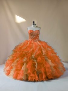 Extravagant Floor Length Lace Up Sweet 16 Dress Multi-color for Sweet 16 and Quinceanera with Beading and Ruffles
