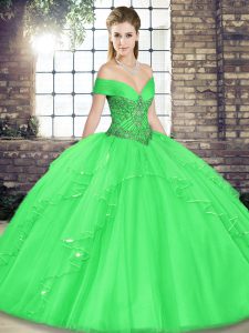 Edgy Green Tulle Lace Up Quinceanera Dresses Sleeveless Floor Length Beading and Ruffles