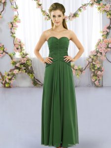 Pretty Sleeveless Chiffon Floor Length Lace Up Court Dresses for Sweet 16 in Green with Ruching