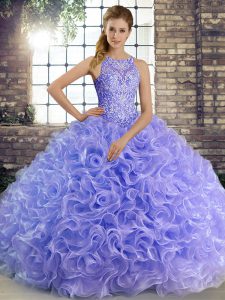Flare Fabric With Rolling Flowers Sleeveless Floor Length Vestidos de Quinceanera and Beading