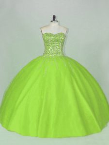 Gorgeous Sleeveless Floor Length Beading Lace Up Sweet 16 Dress with