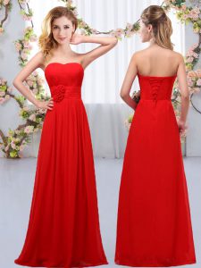 Elegant Floor Length Lace Up Dama Dress Red for Wedding Party with Hand Made Flower