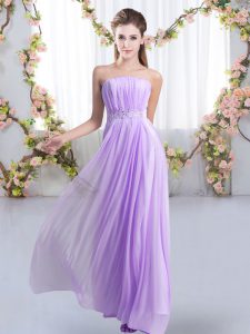 Custom Fit Lavender Empire Chiffon Strapless Sleeveless Beading Lace Up Damas Dress Sweep Train