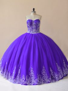 Glittering Purple Lace Up 15th Birthday Dress Embroidery Sleeveless Floor Length