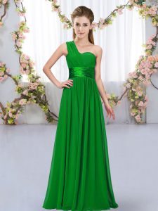 Stunning Dark Green Lace Up Quinceanera Court of Honor Dress Belt Sleeveless Floor Length