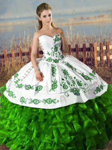 Delicate Sweetheart Sleeveless Organza Sweet 16 Quinceanera Dress Embroidery and Ruffles Lace Up