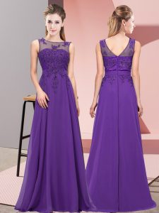 Low Price Sleeveless Floor Length Beading and Appliques Zipper Dama Dress for Quinceanera with Purple