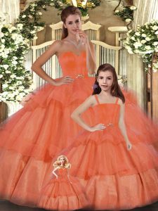 Lovely Orange Ball Gowns Organza Sweetheart Sleeveless Ruffled Layers Floor Length Lace Up Quinceanera Dress