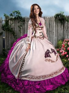Hot Selling Fuchsia Sweetheart Neckline Embroidery Quince Ball Gowns Sleeveless Lace Up