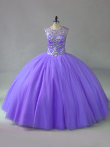 Excellent Scoop Sleeveless Tulle Quinceanera Dresses Beading Lace Up