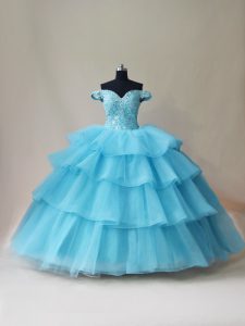 Cute Aqua Blue Sleeveless Organza and Tulle Lace Up 15 Quinceanera Dress for Sweet 16 and Quinceanera