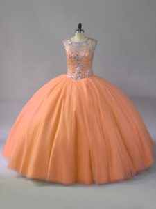 Elegant Floor Length Lace Up Quinceanera Dress Orange for Sweet 16 and Quinceanera with Beading