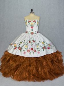 Brown Sleeveless Organza Lace Up Quinceanera Gown for Sweet 16 and Quinceanera
