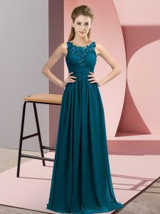 Fashionable Teal Sleeveless Chiffon Zipper Court Dresses for Sweet 16 for Wedding Party