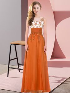 Sophisticated Orange Red Damas Dress Wedding Party with Appliques Scoop Sleeveless Backless