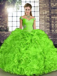 Lace Up Off The Shoulder Beading and Ruffles Quinceanera Gowns Organza Sleeveless