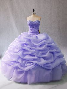 Exquisite Lavender Ball Gowns Beading and Pick Ups Quince Ball Gowns Lace Up Organza Sleeveless