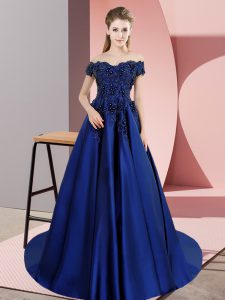 Sleeveless Court Train Zipper Lace Ball Gown Prom Dress