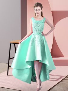 Elegant Apple Green Scoop Neckline Lace Damas Dress Sleeveless Zipper