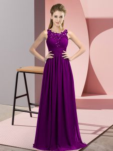Noble Sleeveless Floor Length Beading and Appliques Zipper Dama Dress for Quinceanera with Purple