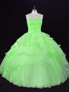Floor Length Quince Ball Gowns Organza Sleeveless Beading and Ruffles