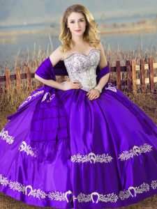 Eggplant Purple Sweetheart Lace Up Beading and Embroidery 15th Birthday Dress Sleeveless