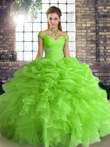 Superior Lace Up Ball Gown Prom Dress Beading and Ruffles and Pick Ups Sleeveless Floor Length