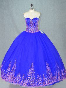 Stylish Ball Gowns Quince Ball Gowns Blue Sweetheart Tulle Sleeveless Floor Length Lace Up