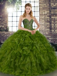 Best Floor Length Olive Green Quinceanera Dresses Sweetheart Sleeveless Lace Up