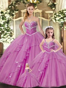 Colorful Tulle Sweetheart Sleeveless Lace Up Beading 15 Quinceanera Dress in Lilac