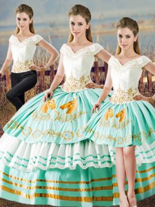 High Class Sleeveless Lace Up Floor Length Embroidery and Ruffled Layers Sweet 16 Dresses