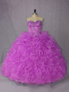 Sleeveless Organza Floor Length Lace Up Sweet 16 Dress in Lilac with Beading
